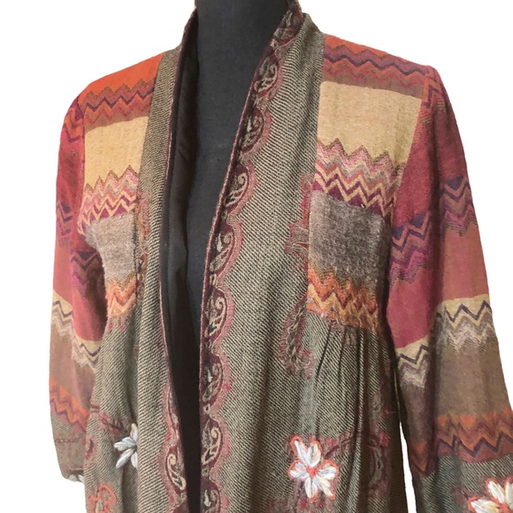 Soft Surroundings Izmir Wool Patchwork Floral embroidered Cardigan Jacke… - Picture 2 of 12